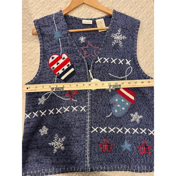 Ladies Bobbie Brooks Sweater Vest Holiday Zipper Front Mittens Star Size XL - Picture 7 of 8